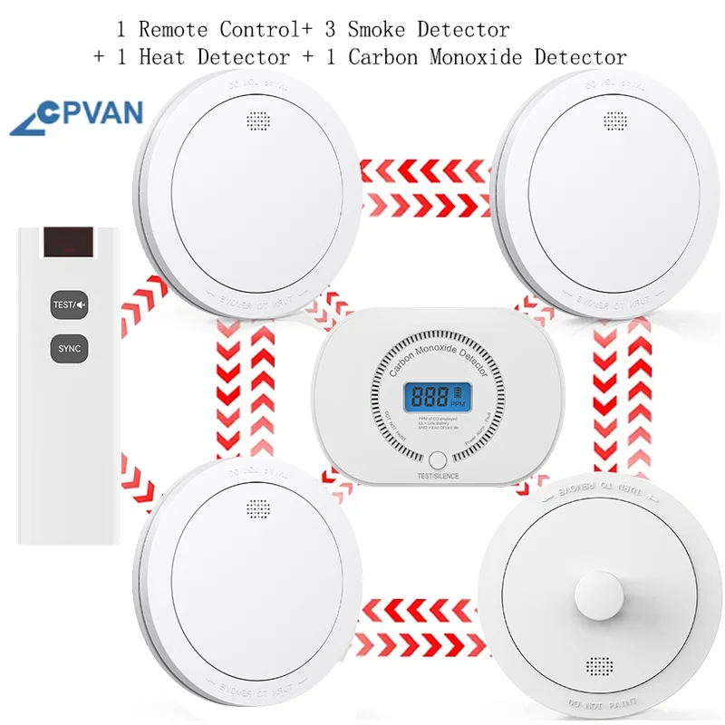 CPVAN-Détecteur de fumée, de chaleur et de monoxyde de carbone à interconnexion WiFi, détecteur de fumée de protection contre les incendies, alarme de maison