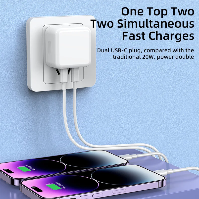 Dual Type C Cable Power Adapter PD 35W Mobile Phone Fast Charging Head Phone Quick Charger for iPhone Samsung Charger Head