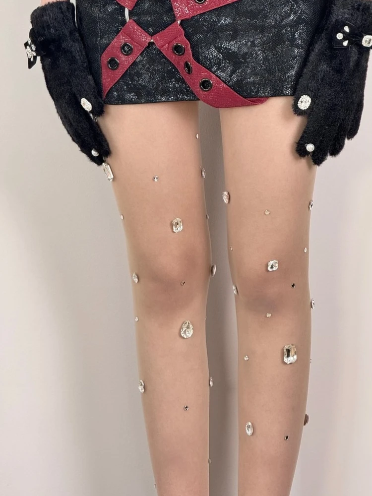 

Women Luxury Exaggerated Shiny Rhinestones Sheer Stockings Japanese Style Sexy Hottie Sweet JK Tights Thin Transparent Pantyhose