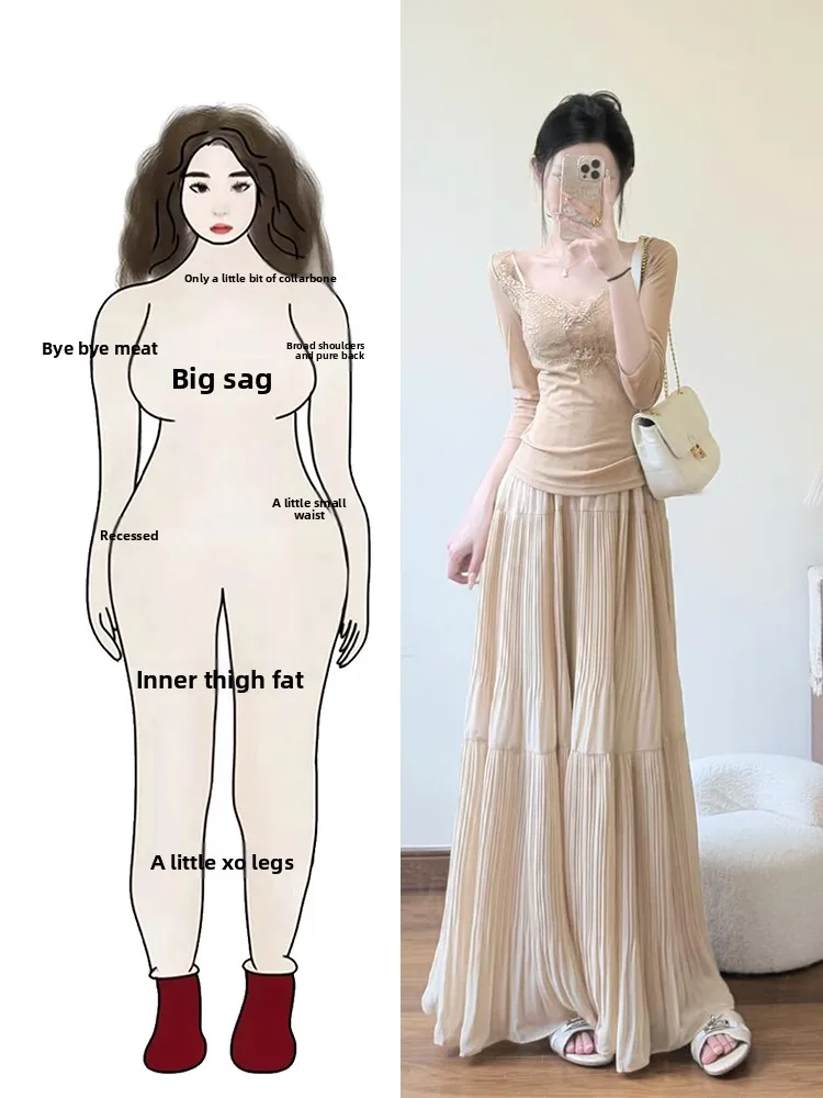 

Kexia Large Size Lace Top Skirt Set Korean Style Unique Beautiful Half-length Pleated Skirt Women's Fashion Summer Outfit