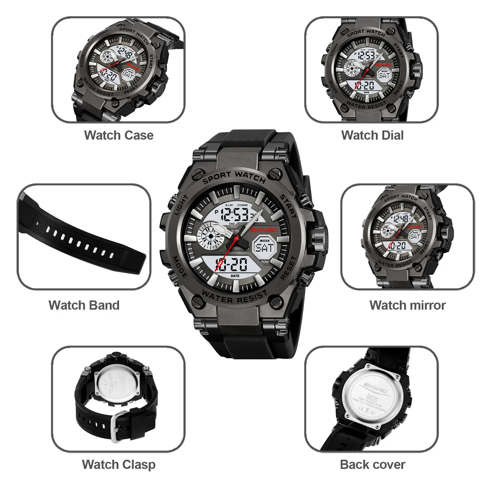 ساعات كوارتز رياضية مقاومة للماء تناظرية OutdoSKMEI 2417 رقمية عصرية #6