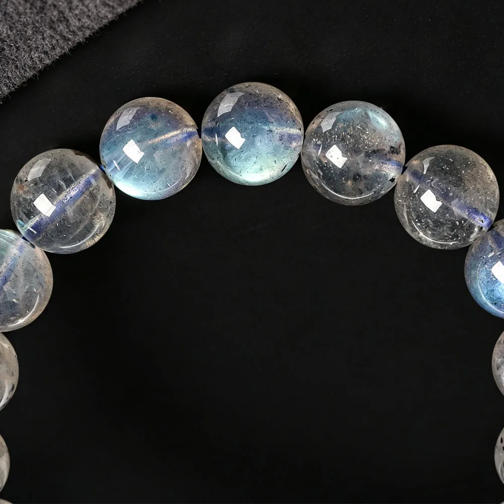9MM GREY ROUND BEADS BRACELET FLASH STONE ENERGY CRYSTAL JEWELRY REIKI HEALING AMULET SHIELD NEGATIVE ENERGY UNISEX FINE GIFT