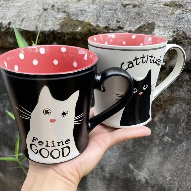 Cute Cartoon Hand-painted Cat Ceramic Mug, Large Capacity Drinkware, Girlfriends, Birthday Gift, Home, Lovers, Coffee Cups