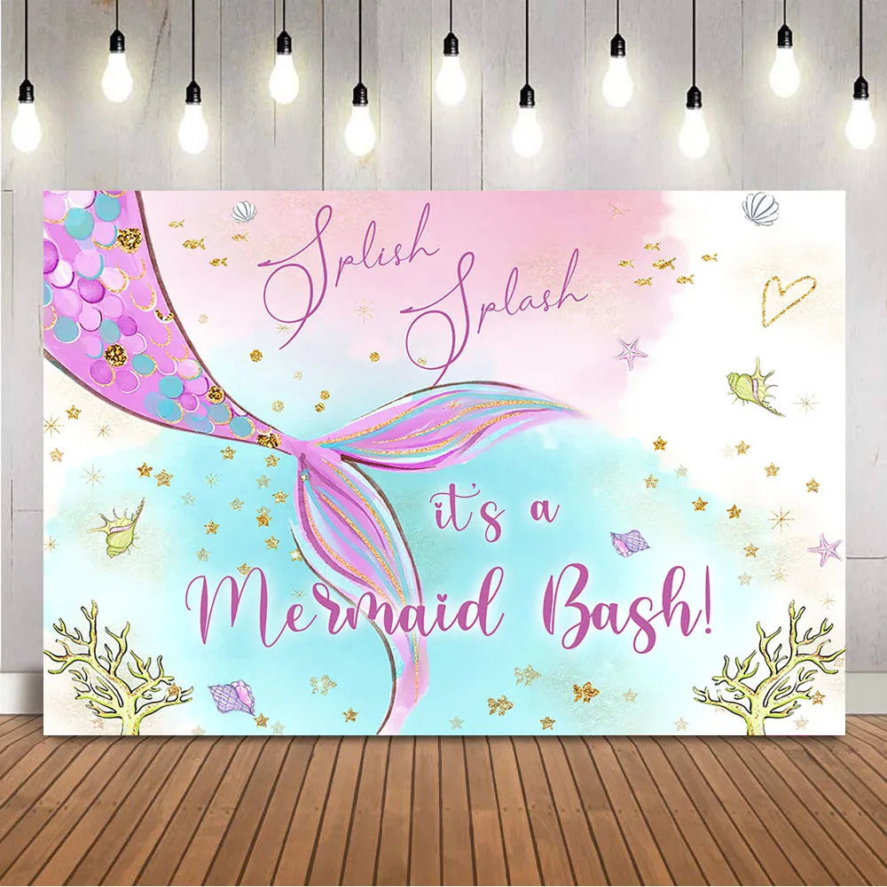 인어 생일 배경 신생아 소녀, 작은 인어 공주 사진 배경, 바다 아래 포토콜 장식 배너