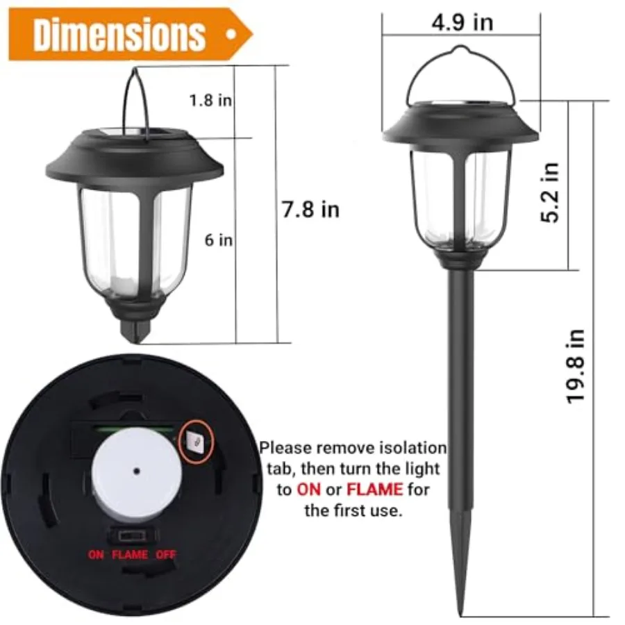 Dual Use Solar Flame Lights Outdoor 6 Pack, Solar Flickering Flame Pathway Lights, Hanging Lantern Light, Auto On/Off and Water