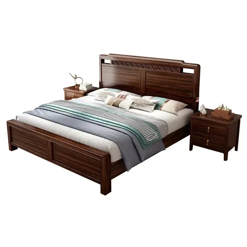 

New Chinese style, black gold, solid wood bed, master bedroom, high box, storage, household