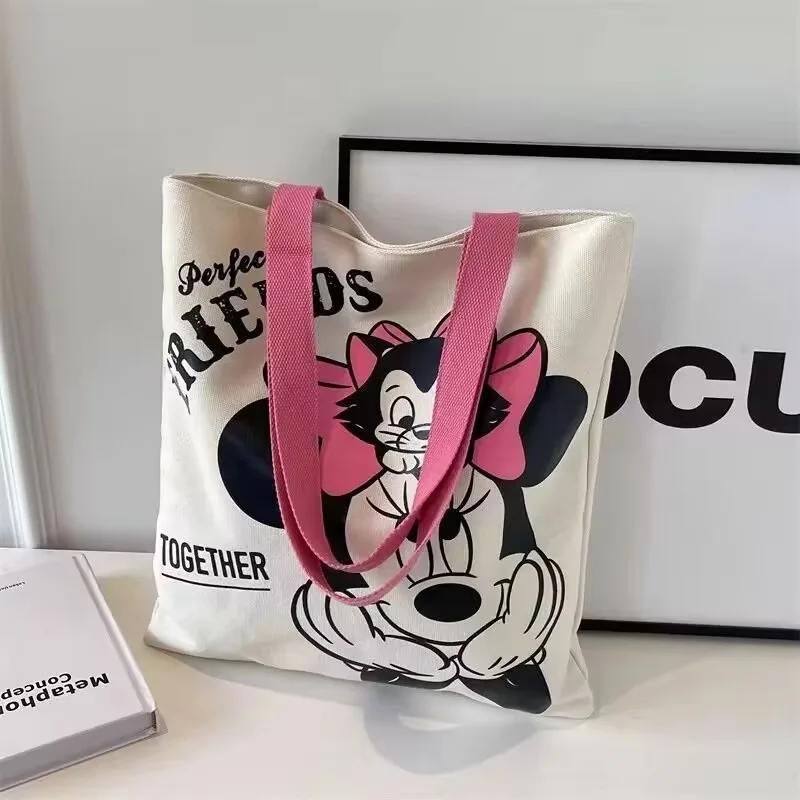 Disney Mickey and Minnie Cartoon Creative Printed Pattern Handbag Large Capacity Fashion Canvas Shoulder Bag Female Mommy Bag image 2