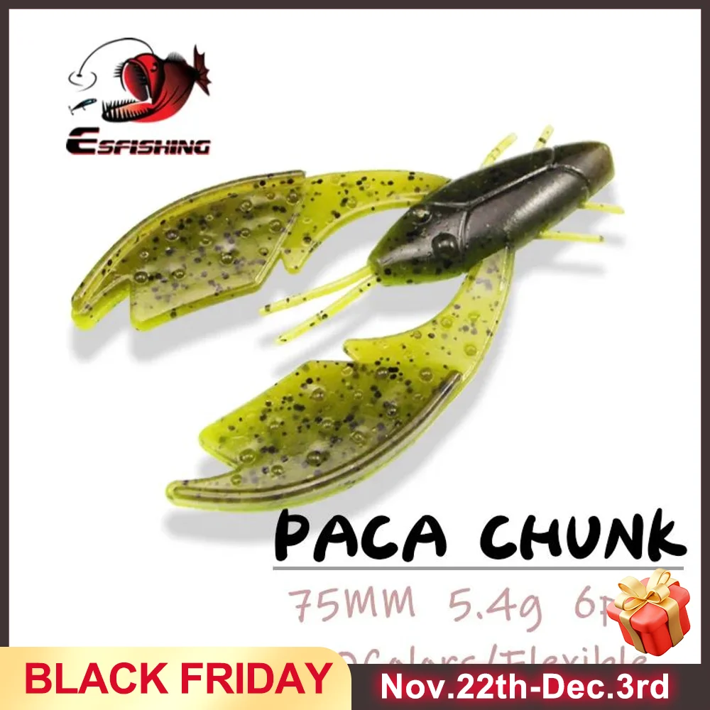 ESFISHING Fishing Soft Lure PACA Chunk Craw 75mm 5.4g 6pcs Bass Plastics Baits official-website