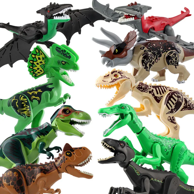 Jurassic Dino World Große Dinosaurier Figuren Ziegel Bausteine Velociraptor T-Rex Triceratops Indominus Rex Spielzeug Für Kinder