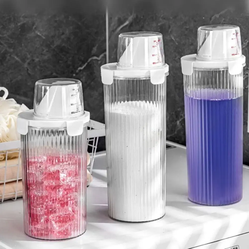 

Прозрачный дозатор для стирального порошка, герметичный многоцелевой резервуар для порошка для стирального порошка с мерным стаканчиком