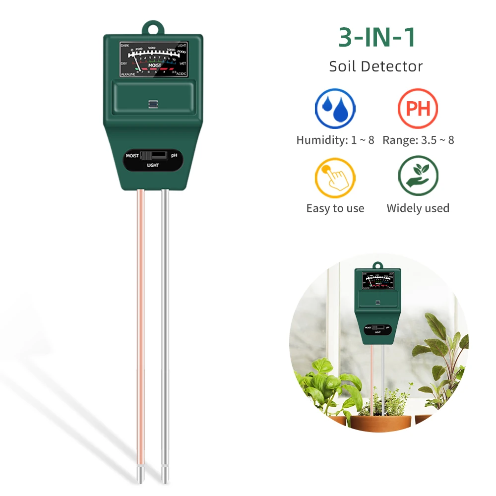 Medição de Umidade de Acidez para Plantas e Flores Testador de Luz Solar de Umidade do Solo Medidor de ph Ferramentas de Jardim Alcalino em 1