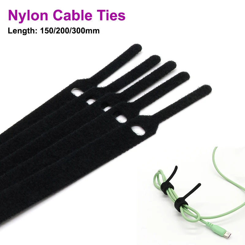 

Releasable Cable Ties Black 12x15/20/30cm Nylon Hook Loop Straps Wrap Zip Bundle Bandage Tie Plastics Wire Organizer Fastener