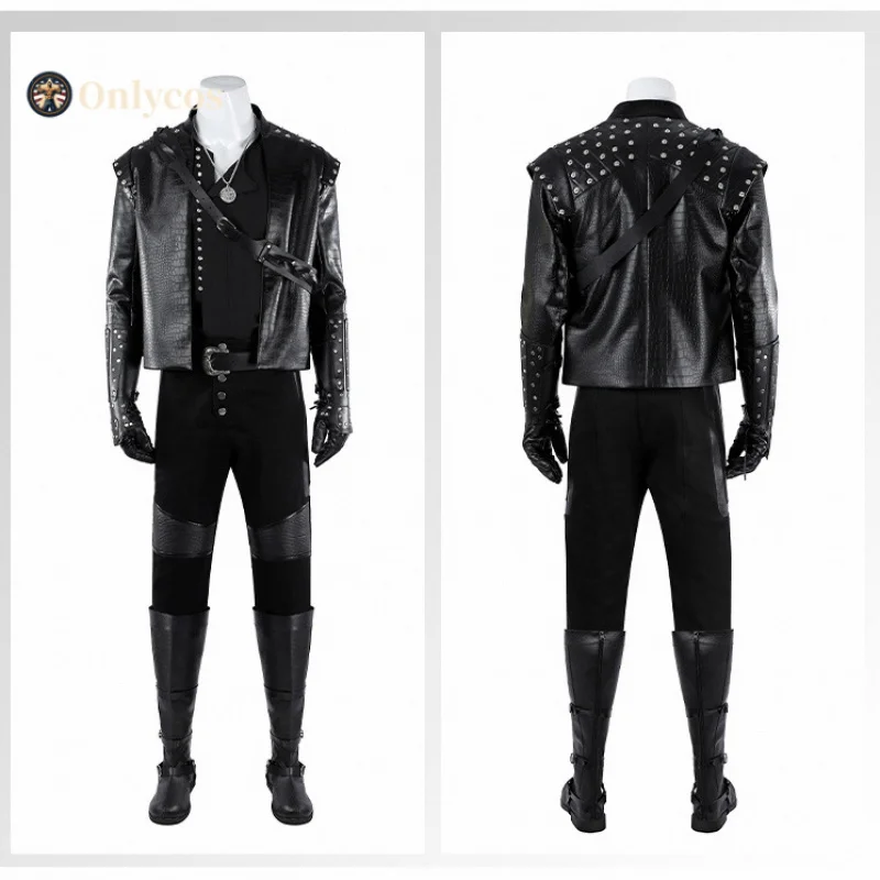 جيرالت أوف ريفيا كوسبلاي الساحرة 5 أزياء الهالوين للرجال وسيم موحد معطف الدعائم مجموعة إكسسوارات الأحذية Onlycos
