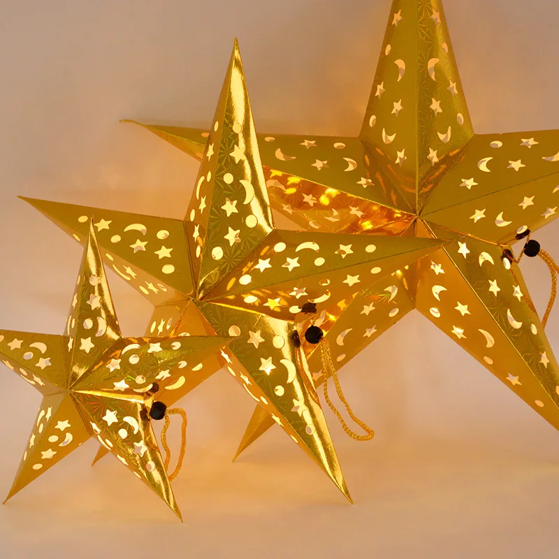 30/45/60cm Gold Hollow Star Eid Mubarak Hanging Pendant Ramadan Decoration For Home Islam Muslim Party Eid Al Adha Kareem Gifts