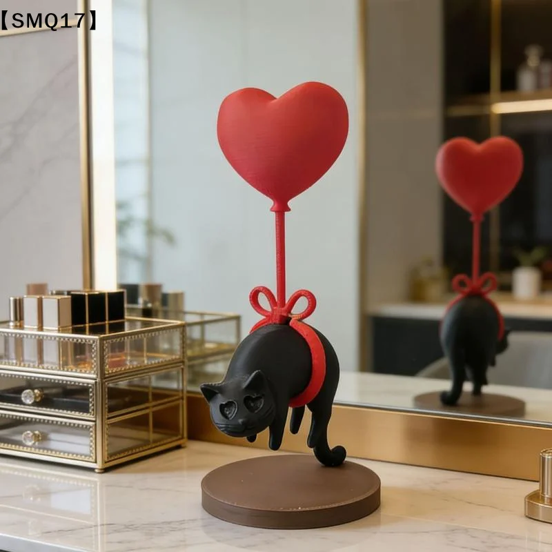 3D Printed Suspended Cat Heart-shaped Balloon Decoration Romantic Home Decor For Desk Bookshelf Bedside Table Ornament【SMQ】