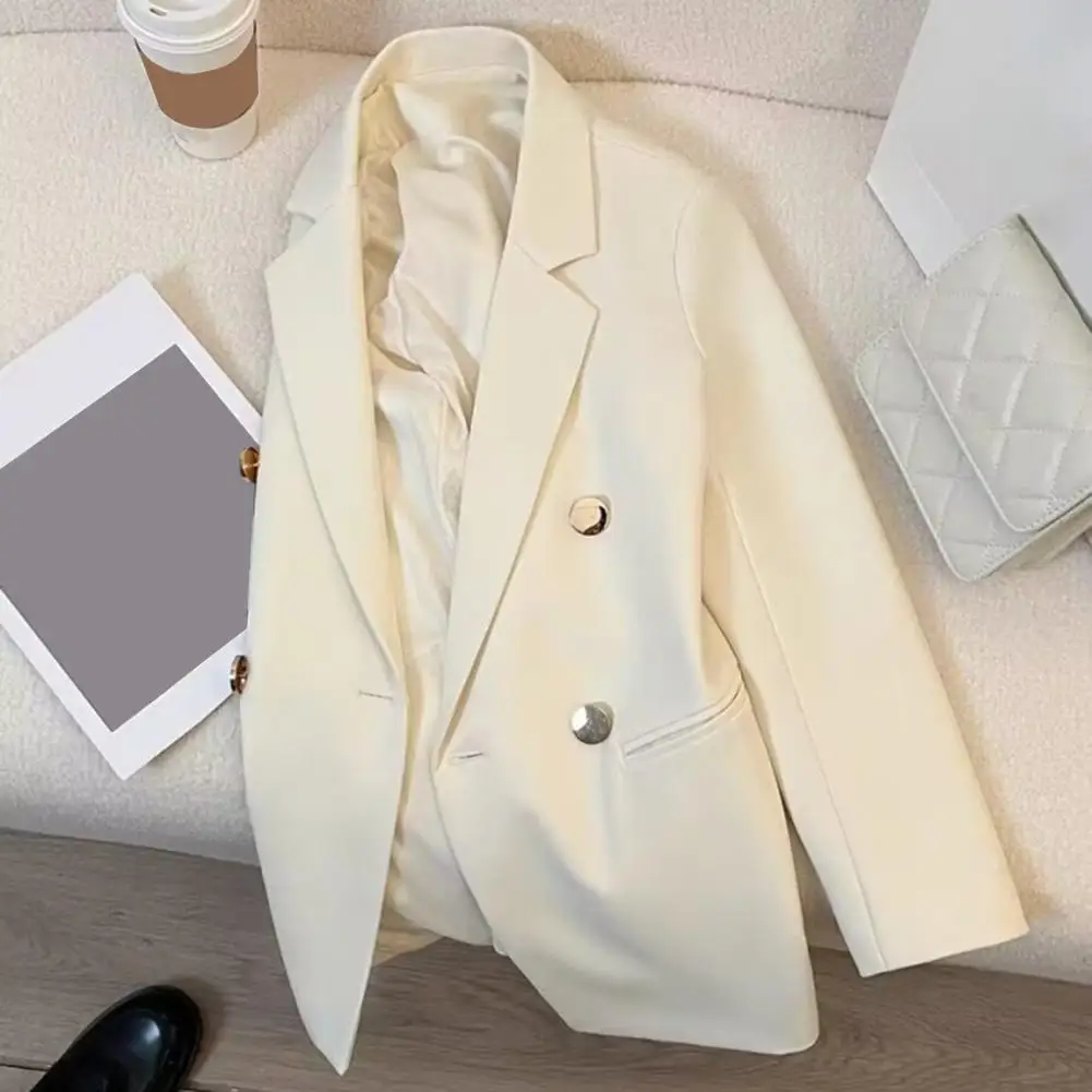 Simple Suit Jacket Elegant Women's Suit Coat with Lapel Pockets Stylish Mid-length Business Outerwear for Professional for Work