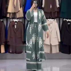 Eid Muslim Suits Women Print Blouses Wide Leg Pants Set Two Piece Musulman Ensemble Dubai Arabic Morocco Islam Casual Ramadan