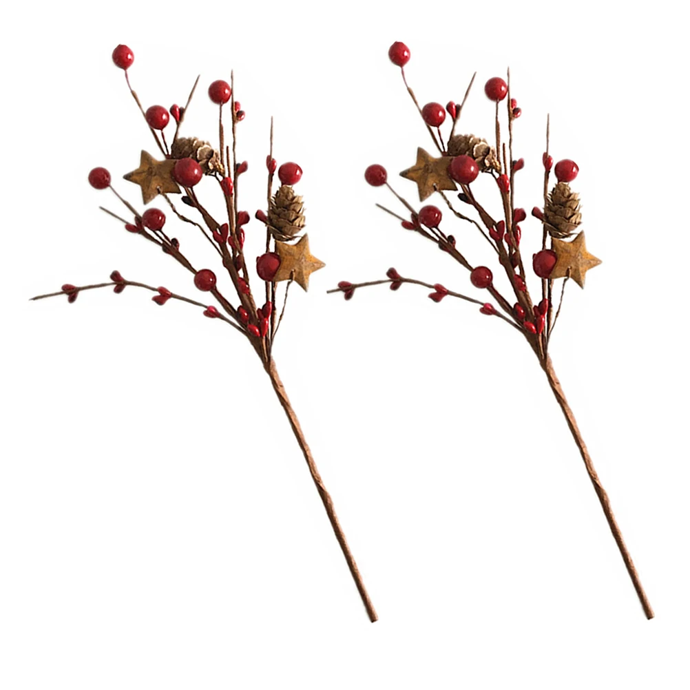 

2pcs Artificial Pine Cones Stems Decorative Flower Branches Home Wedding Office Craft Fake Plant Simulation Berry Decor