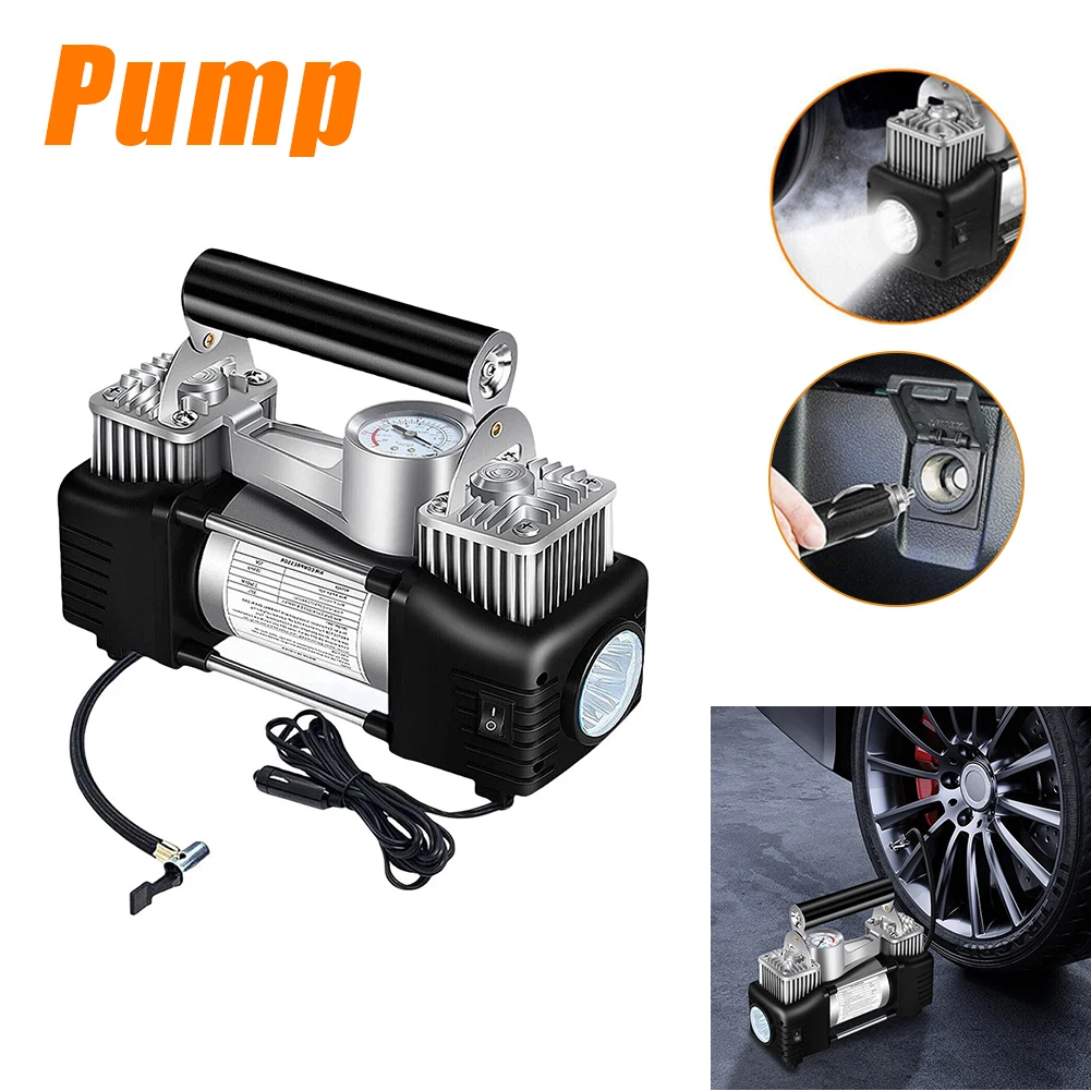 

Портативный двухцилиндровый воздушный компрессор 12В для легковых и грузовых автомобилей, мощный электрический насос для накачки шин