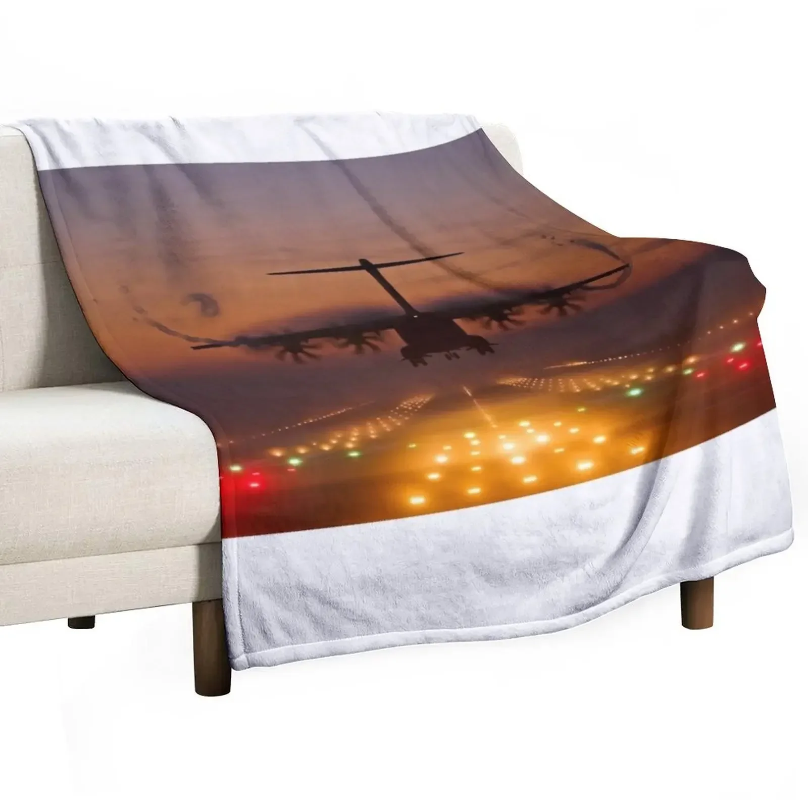 Atlas A400M Sunset Landing Throw Blanket Loose warm winter Furrys Blankets