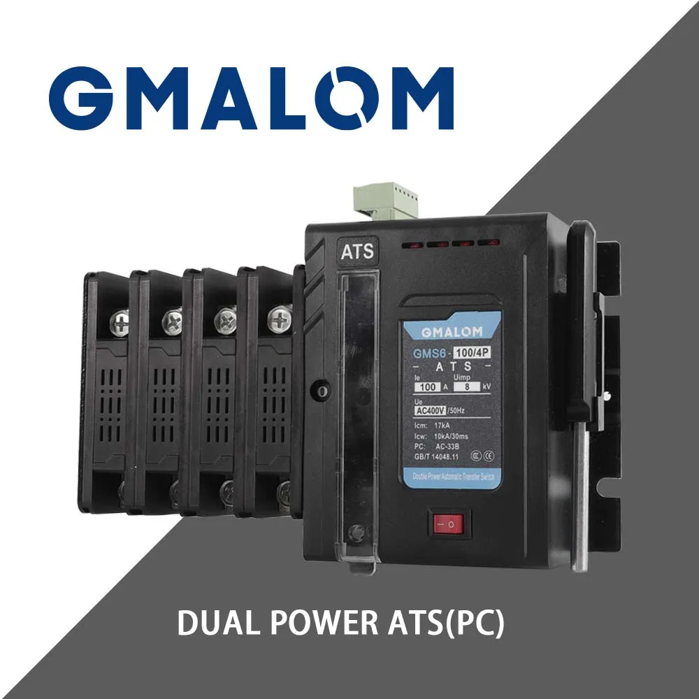 DualPower Automatic Switching Minicrbreaker Pc Grade ATS 2P 3P 4P Rail High-Quality 400V Electrical Select Generator Switch 100A