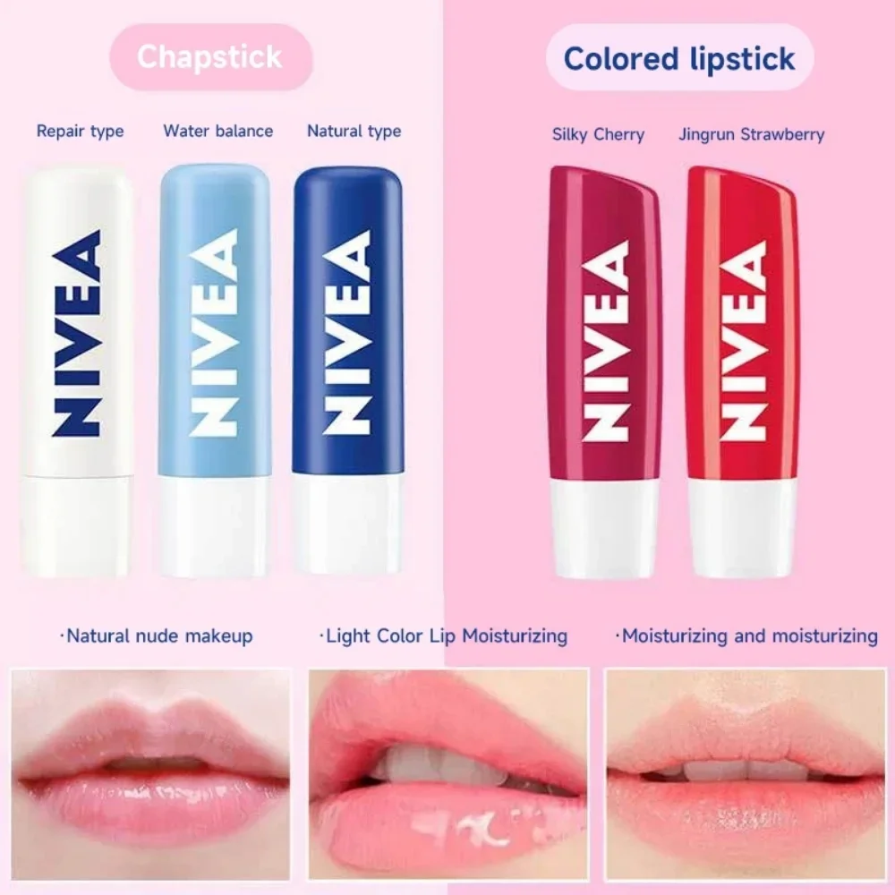 Nivea Moisturizing Lipstick Natural Lip Care Oil for Lips Rose Cherry Strawberry 4.8g Moisturizing for Women Men Lip Skin Care