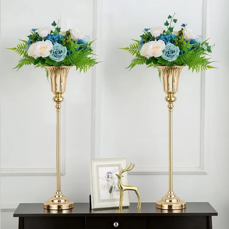 European Luxury Gold Silver Vase I pc Metal Flower Arrangement Person Desktop Ornament Home Wedding Party Arrangement Props