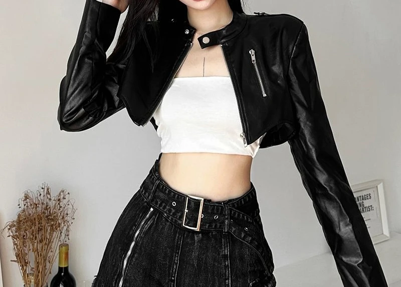 Retro Hottie Ultra-short Cool Short Jacket Women's Chic Unique Temperament Shawl Pu Leather Jacket