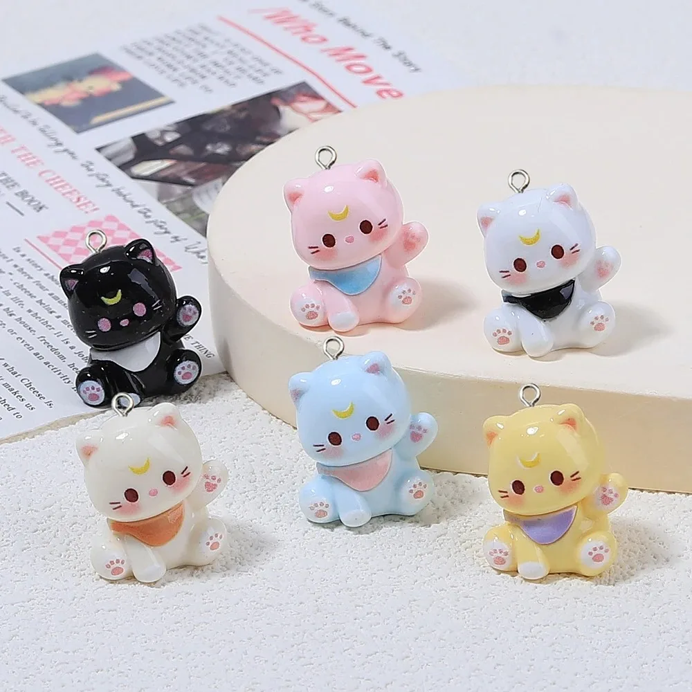 10Pcs Kawaii Cartoon 3D Cat Resin Charms Cute Kitty Animals Pendants for Earrings Keychains DIY Jewelry Make Accessory