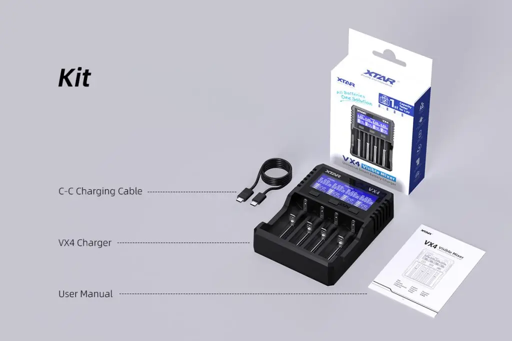 XTAR Visible Mixer VX4 Charger 18650 Battery Charger 1.2V AAA AA Batteries LCD Display Charging Rechargeable LiIon Batteries