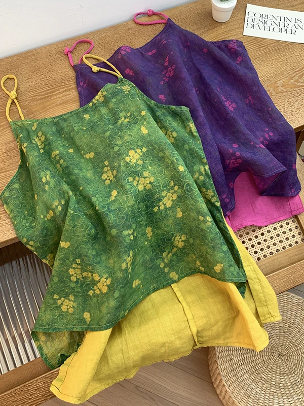 

Свободный повседневный винтажный топ-жилет с цветным принтом и асимметричным кроем для женщин больших размеров, удобный дышащий летний топ-майка для ношения под одеждой