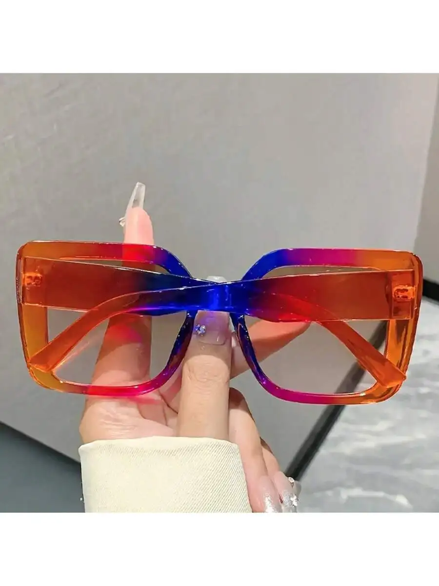 1 Piece Women's New Full Frame Square Glasses Fashion  Color Block Design Leopard Print Retro Colorful Decorative Glasses
