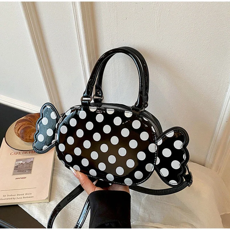 Ausgefallene Bonbon-Bartform Gepunktete Crossbody-Schultertasche, Damen-Umhängetasche, Leichte Handytasche, Niedliche Farbkontrast-PU-Handtasche – Detail 5