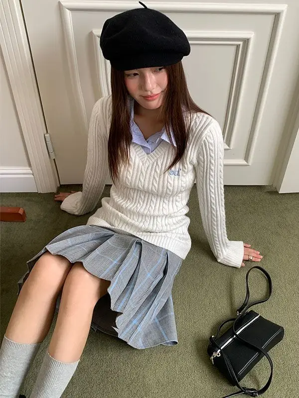 

Slim Fit Striped irt Collar Sweater Women's Long Sve Knitted Top French Sle Winter Faion Casual Comfortable Warmth