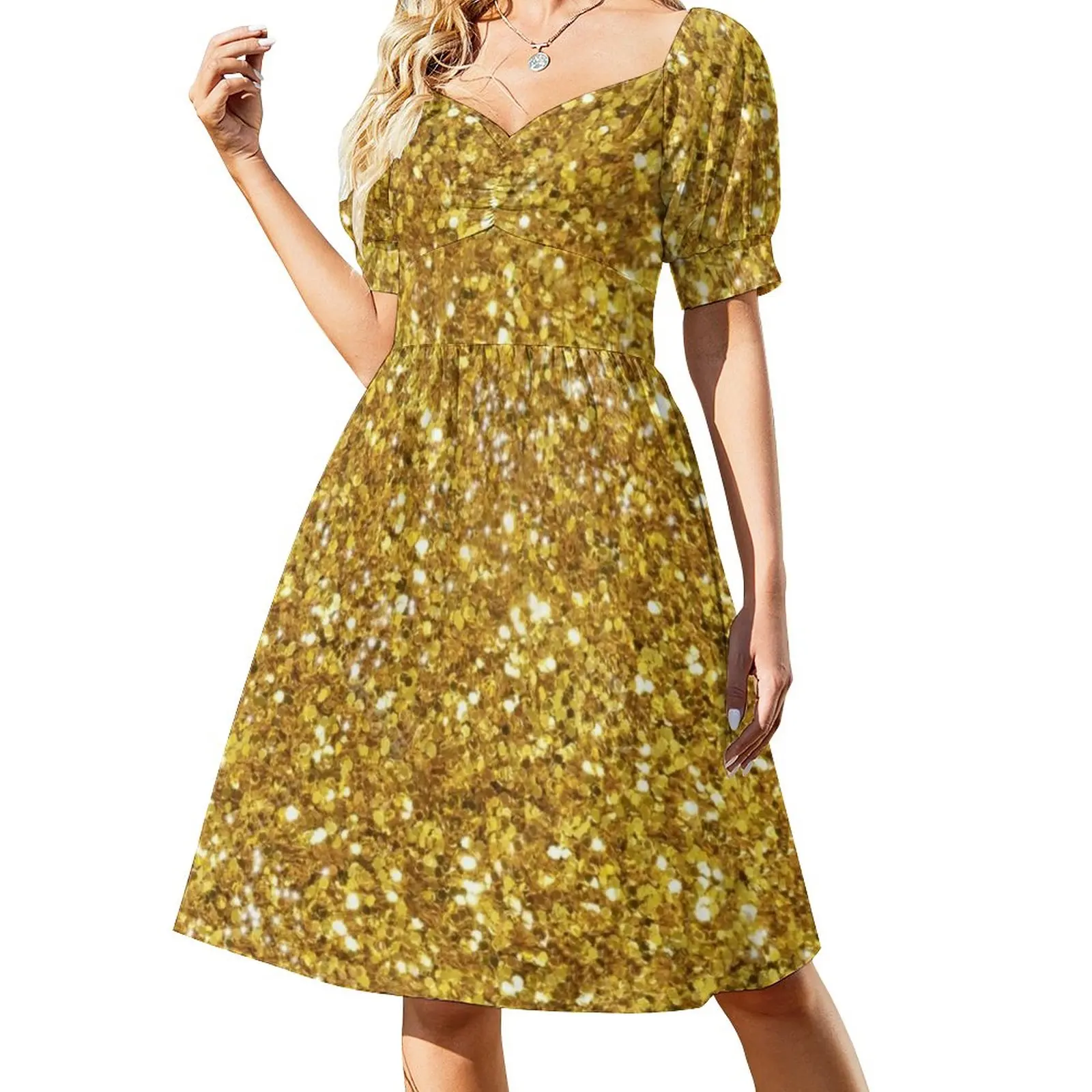 

Gold glittering sparking sequins pattern Sleeveless Dress Women's summer skirt dresses for womens clothes summer women's suit