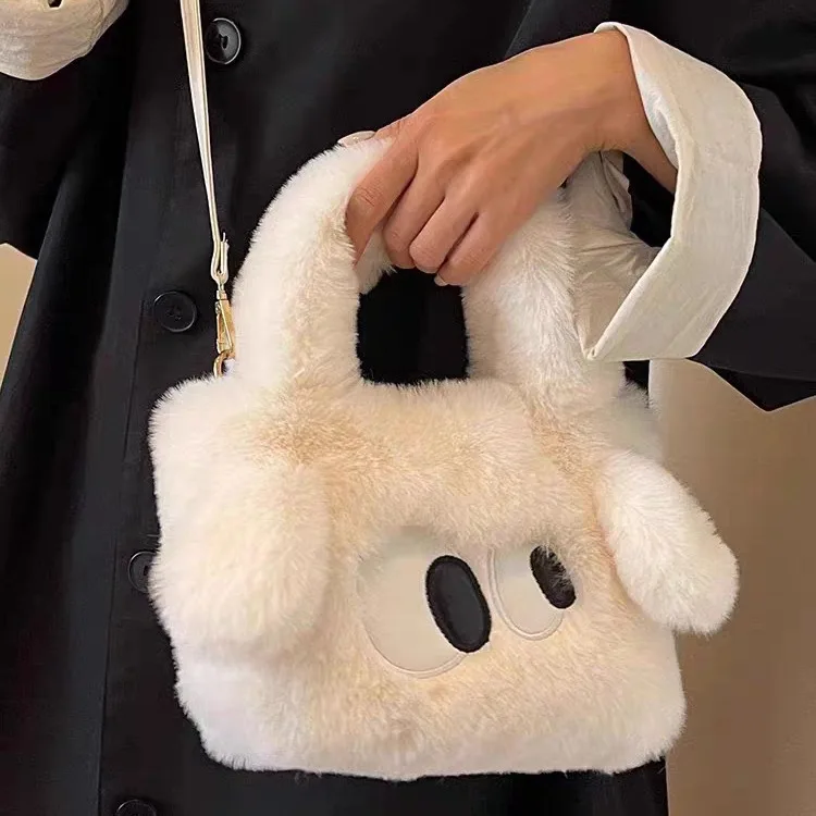 Cute Big-Eyed Plush Tote Bag Women's and Girls' Crossbody Bag Winter Soft and Fluffy Tote Bag
