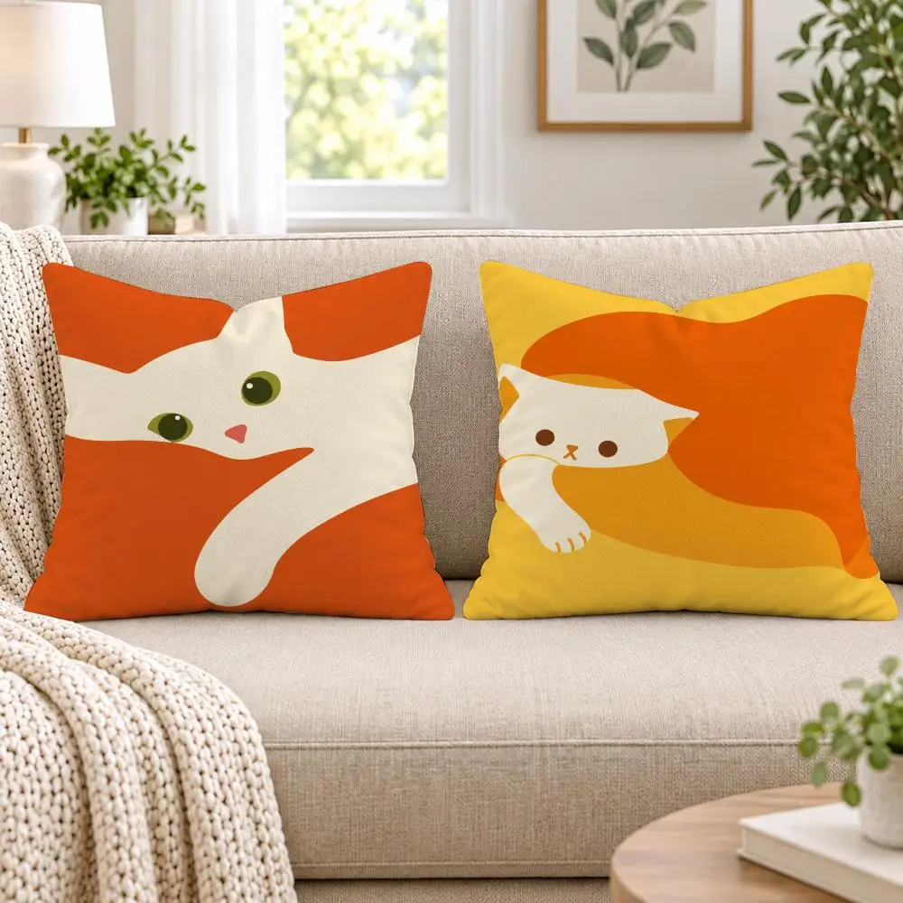 Warm Earth Tone Cat Cushion Cover Soft Short Plush Pillow Cases Hidden Zipper Cutecore Sofa Bedroom Home Decor Gift