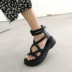 Sandals Women Summer 2023 Stylish Designer Platform Shoes Ladies Comfort Back Zipper Party Sandals Gladiators Peep Toe Shoes