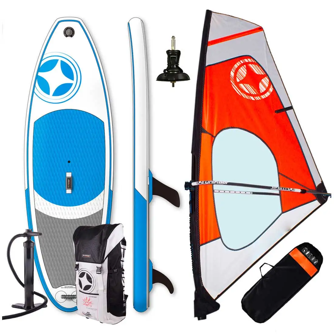 

new design inflatable stand up sup paddle board windsurfing windsurf board with sail set