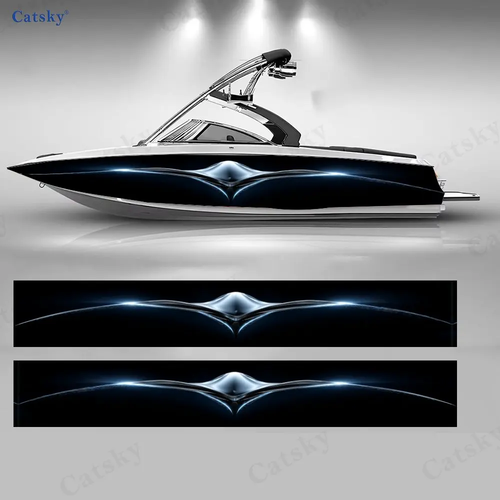 Metallic Texture Feathered Wings Boat Stickers, PVC Waterproof Vinyl Wrap Decals for Fishing Boats, Durable and Stylish Design