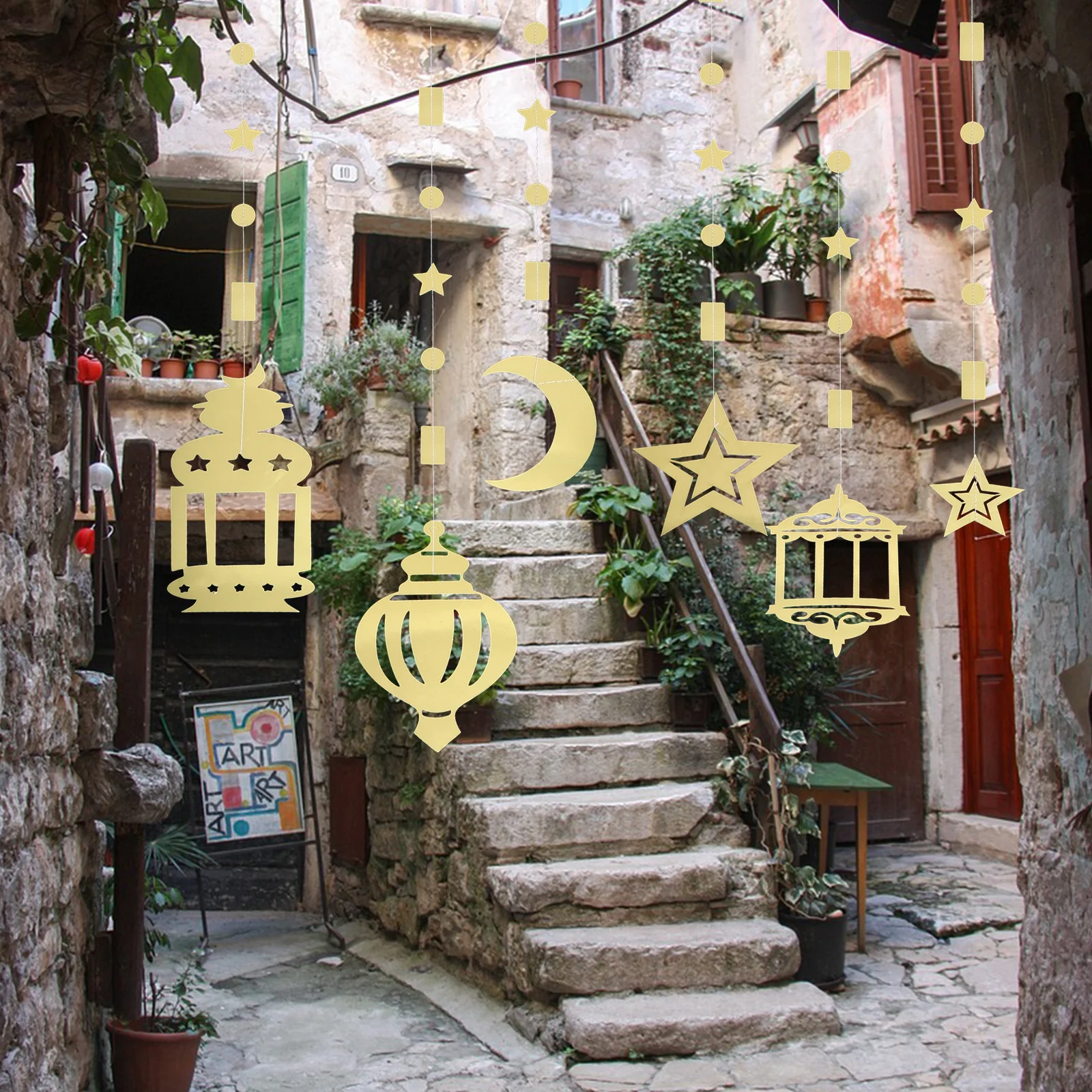 6 قطع من زينة عيد رمضان المعلقة للمهرجانات الإسلامية ومستلزمات الحفلات وديكور حفلات العيد وديكور رمضان مبارك