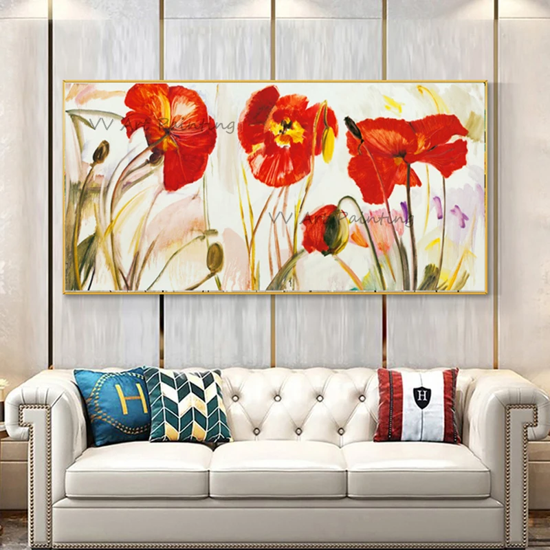 

Top Mural Painting Handpainted Abstract Flora Oil Painting Canvas Wall Art Home Decor Nature Picture Frameless Large Red Flower