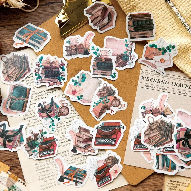 40 Pcs autumnal Scenery Stickers set Christmas Trees coffee bread sticker For Holiday Decoration Journaling DIY Scrapbooking