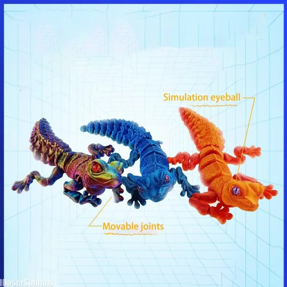 Fully Articulating 3D Print Lizard Figurine, Flexible Joint Fidget Toy, Easter Basket Gift, Stress Relief Desktop Executive Toy