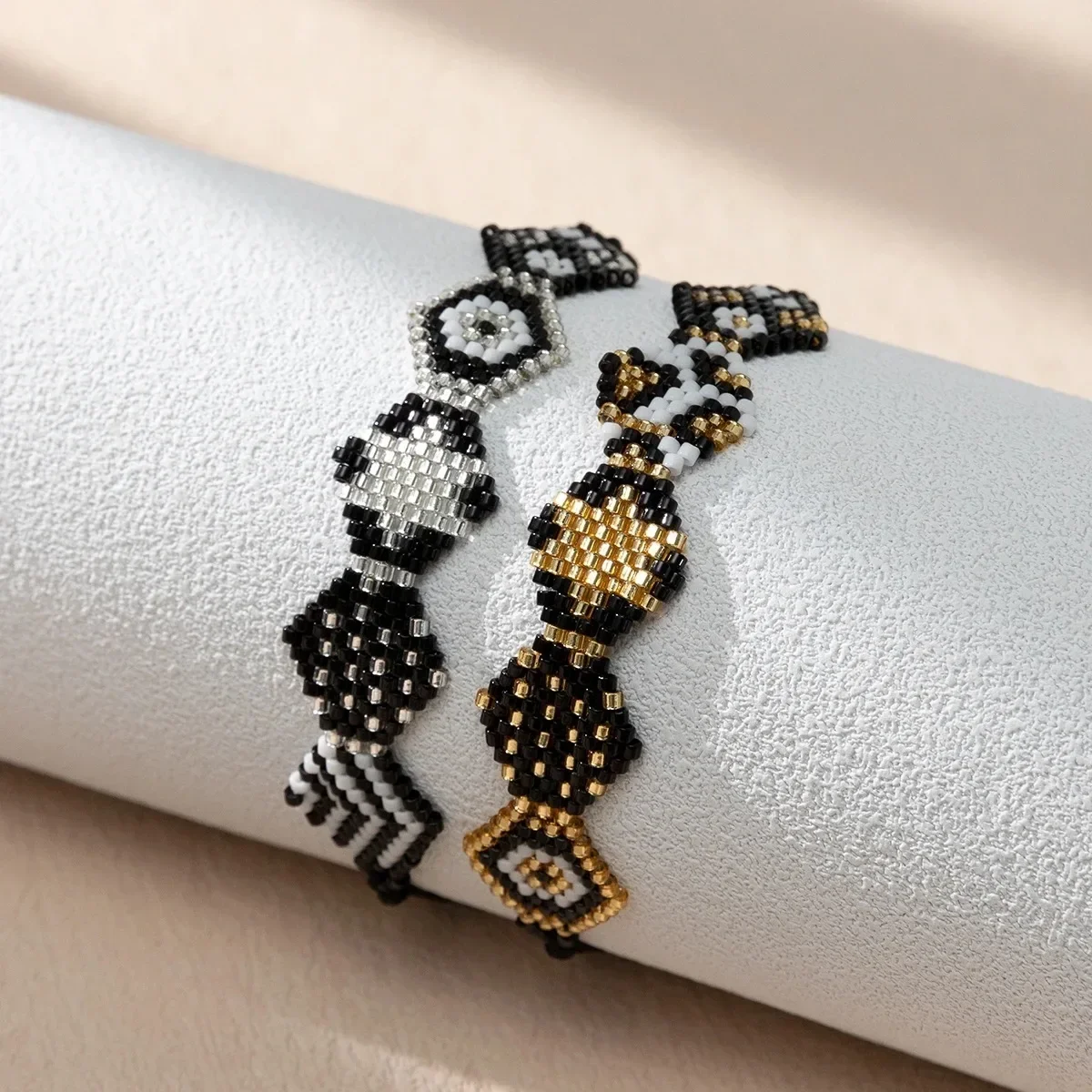 Beaded bracelet Diamond shape Originality Tidal current Simplicity Bohemia Hand weaving  Irregularity Rice bead bracelet