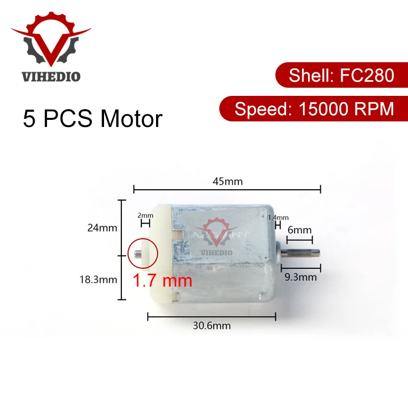 5 PCS OEM Motor FC280 DC 15000 RPM 45mm DIY Engine For Car Replace Power Accesseries Reverse Toy High Quality Repair Assembly