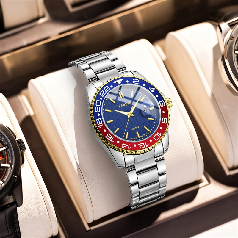 High-Looking, Multi-Color Dial, Fashionable, Casual, Versatile Men's Watch, Men's European and American Style Steel Band Calendar Waterproof Quartz Watch, Suitable for Daily Wear, the Best Gift for Him