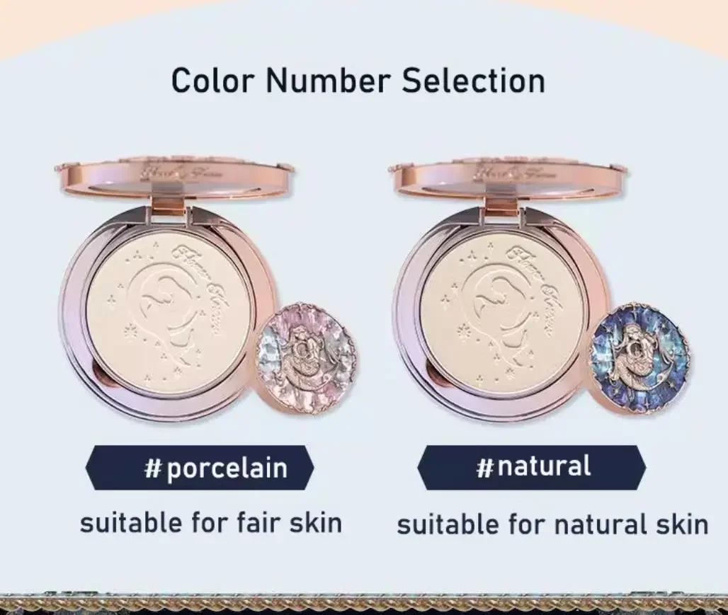 Flower Knows Moonlight Mermaid Series Pressed Setting Powder Matte Soft Focus Oil Control Waterproof Women Beauty Face Makeup