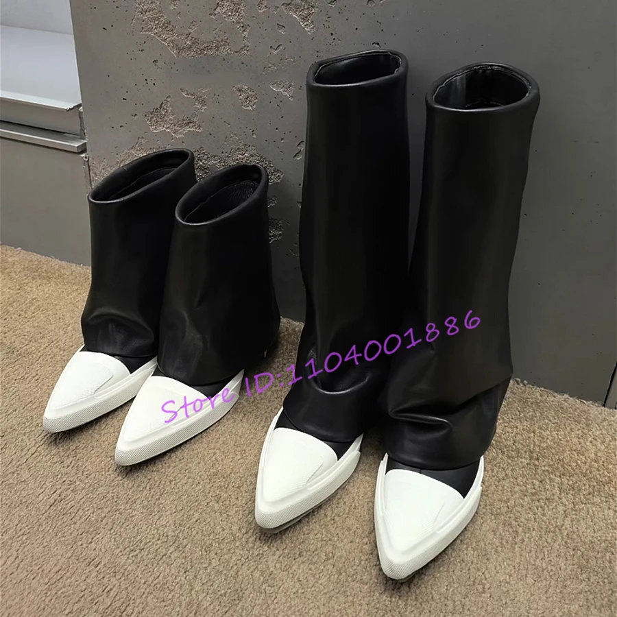 

Pointy Toe Women's Knee High Boots Sexy Genuine Leather Mixed Colors Flats Knight Boots Designer Trendy Walking Casual Shoes