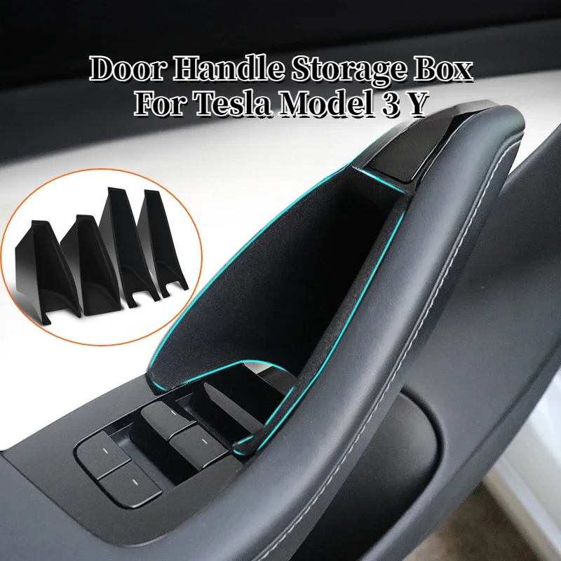 

Door Handle Storage Box for Tesla Model 3 Y Front Rear Door Handle Armrest Organizer Box Flocked ABS Car Interior Accessories